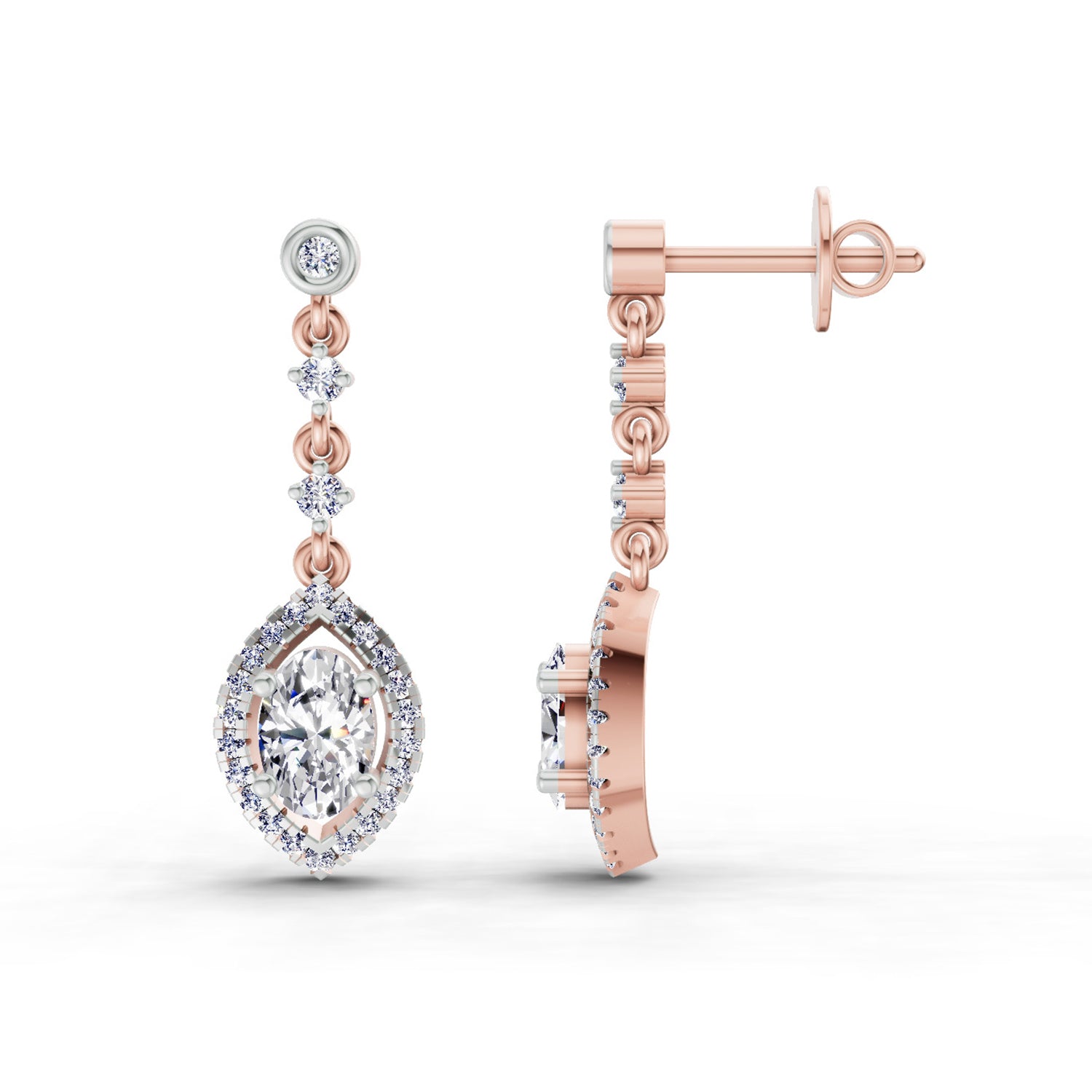 1.36 Carat Pear Shape Dangle Diamond Earrings 14K - Rose Gold