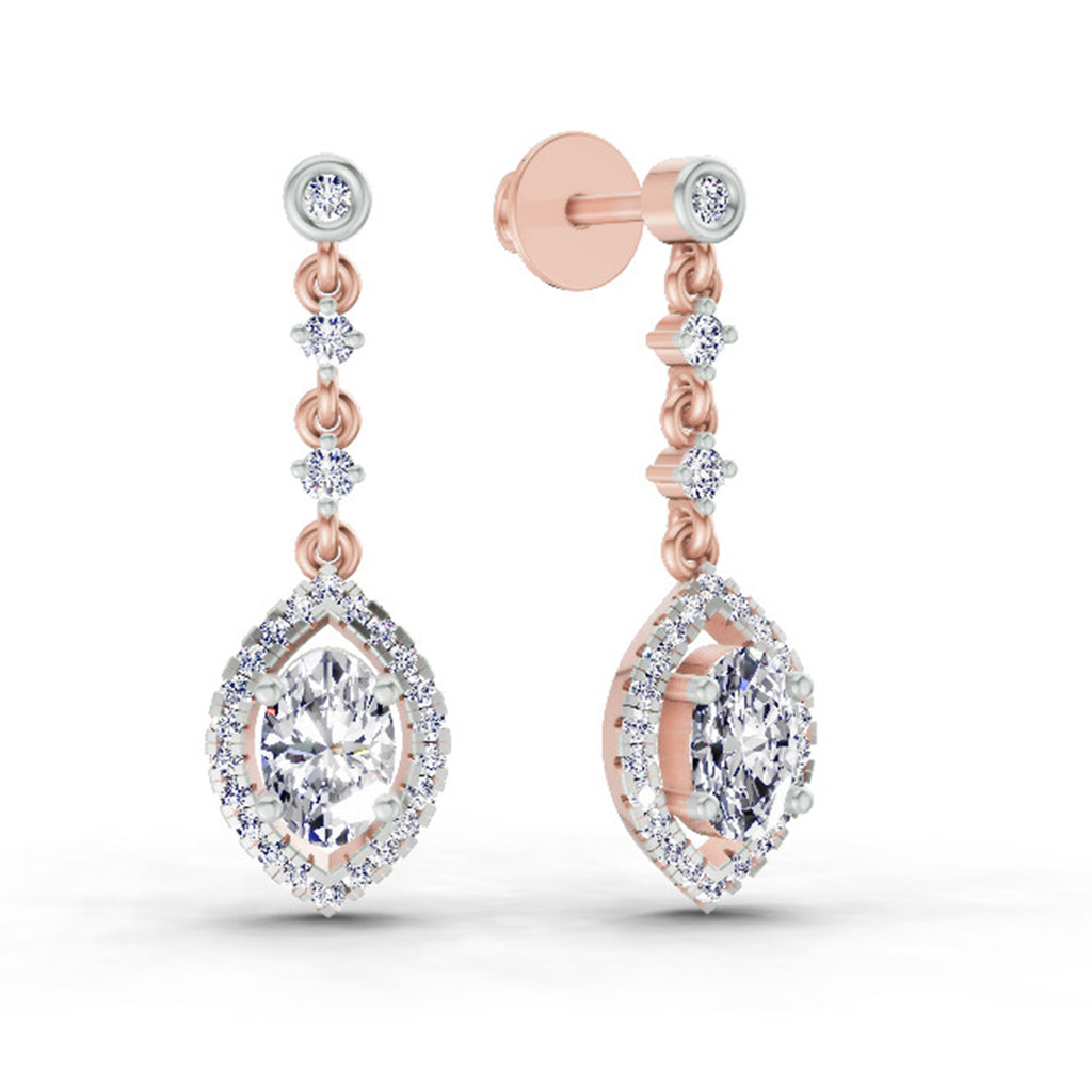 1.36 Carat Pear Shape Dangle Diamond Earrings 14K - Rose Gold