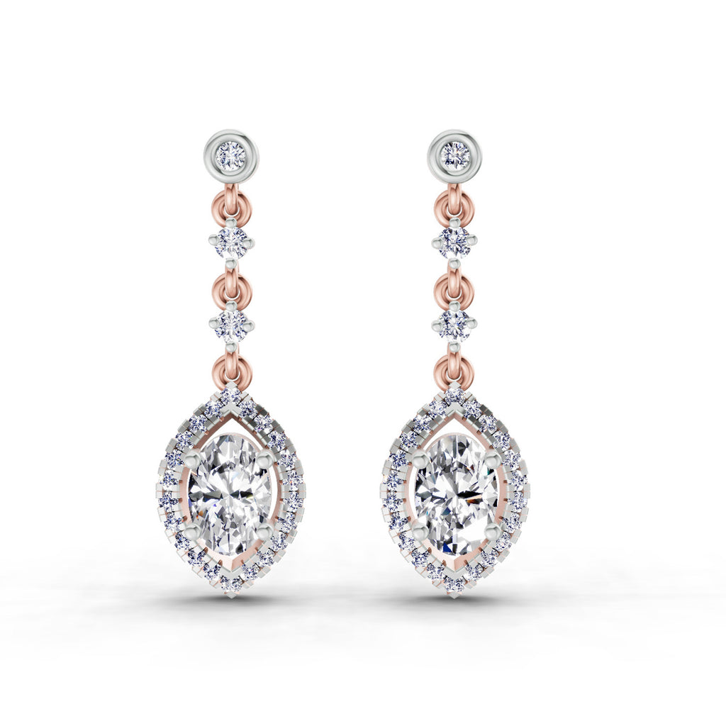 1.36 Carat Pear Shape Dangle Diamond Earrings 14K - Rose Gold