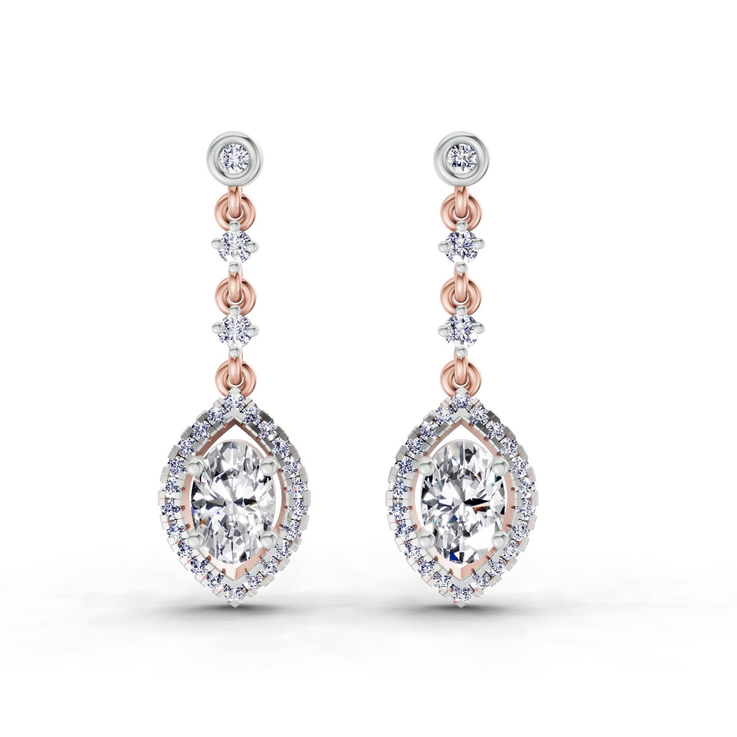 1.36 Carat Pear Shape Dangle Diamond Earrings 14K - Rose Gold