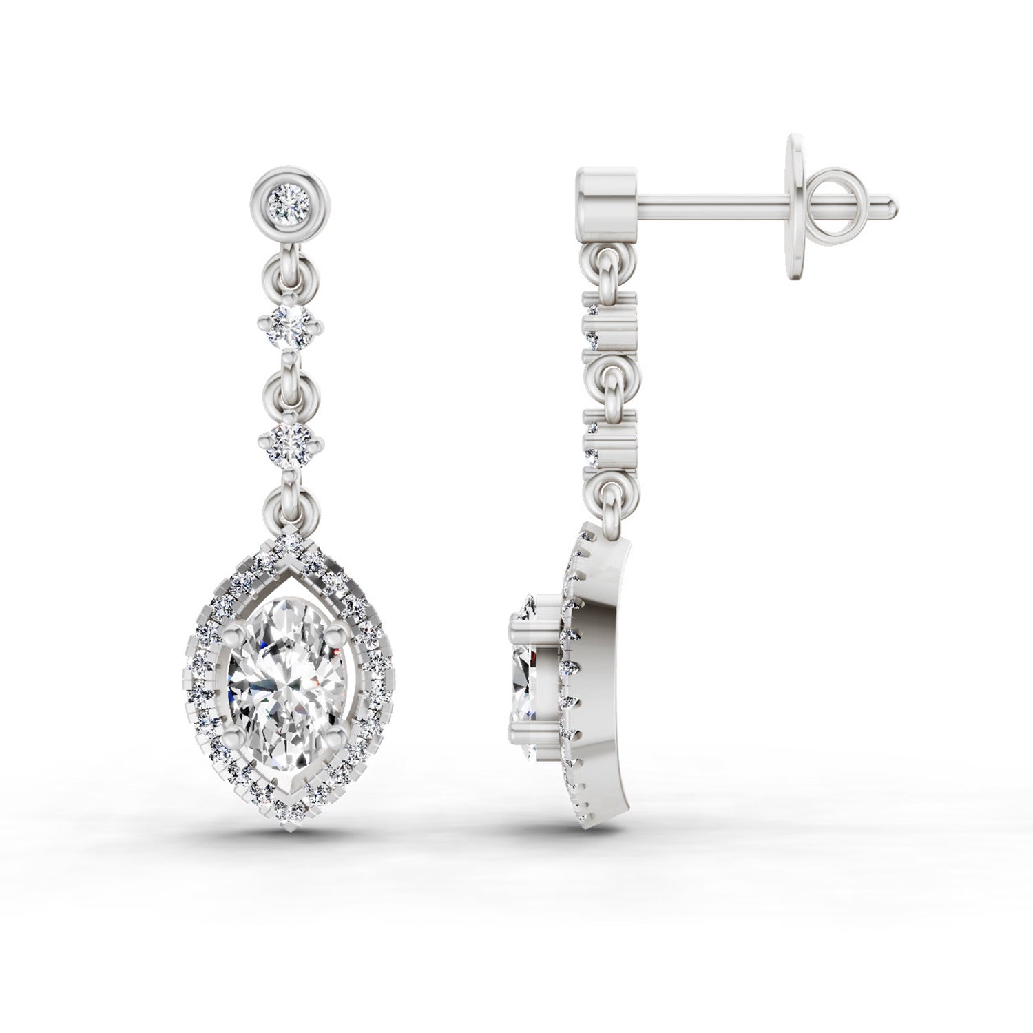 1.36 Carat Pear Shape Dangle Diamond Earrings 14K - White Gold