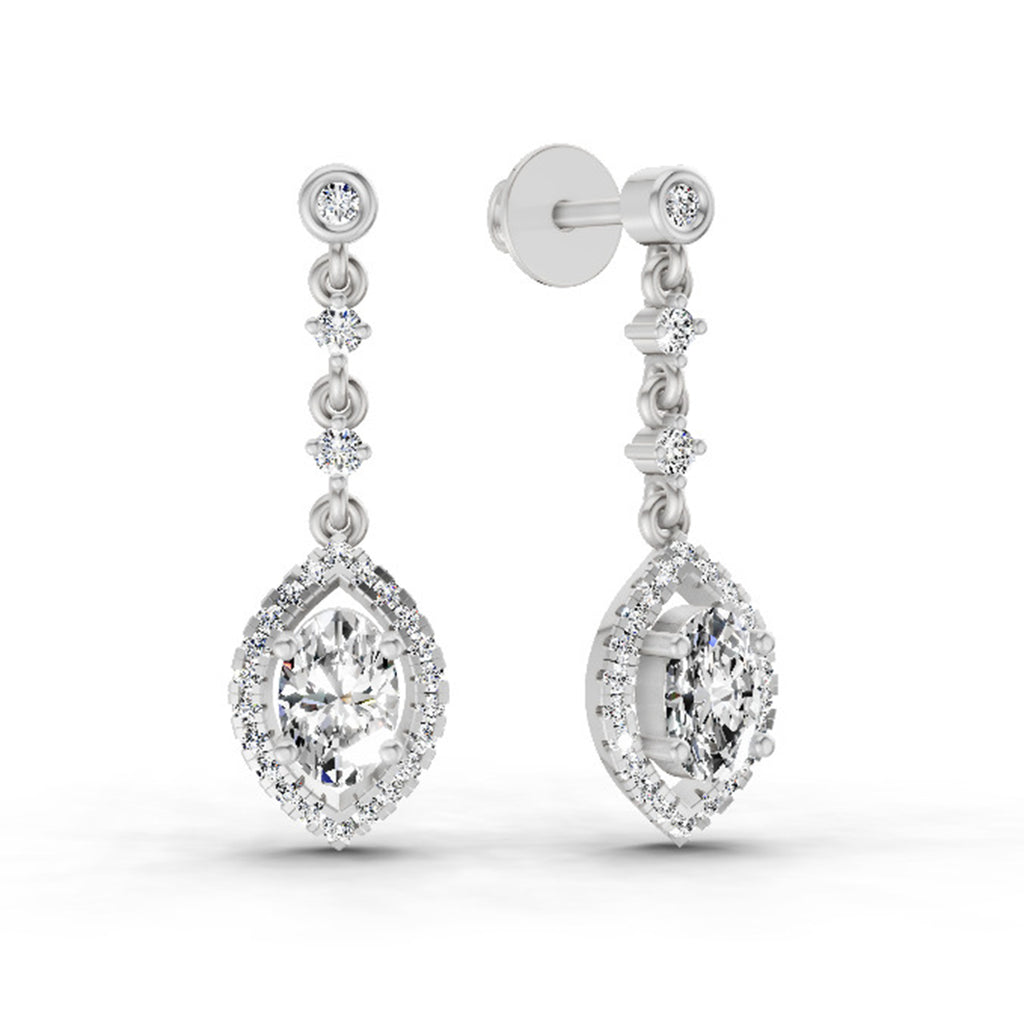 1.36 Carat Pear Shape Dangle Diamond Earrings 14K - White Gold