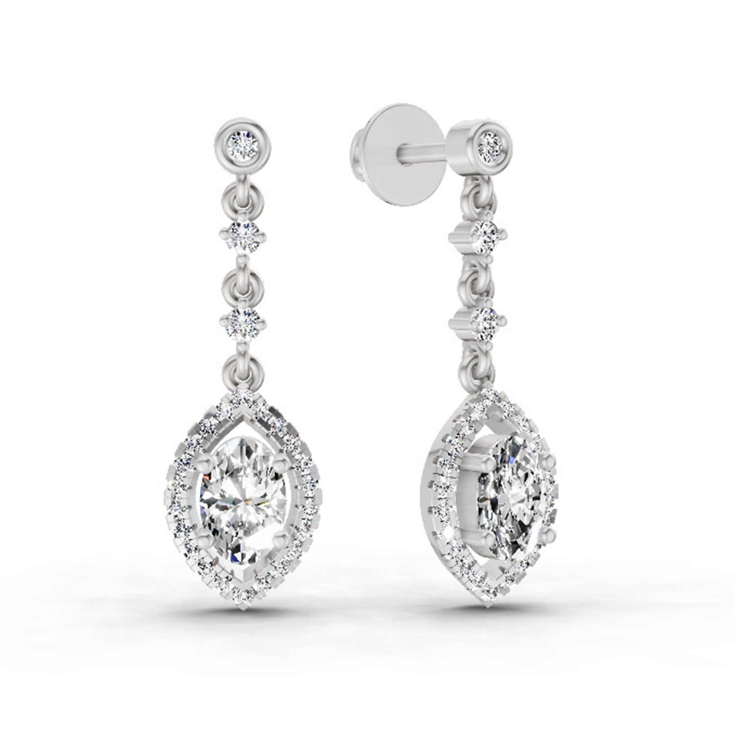 1.36 Carat Pear Shape Dangle Diamond Earrings 14K - White Gold