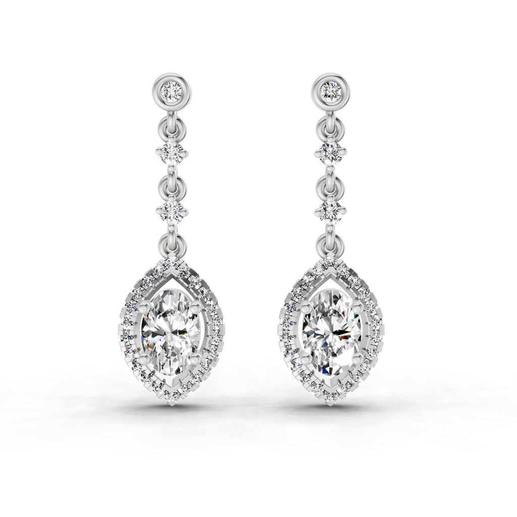 1.36 Carat Pear Shape Dangle Diamond Earrings 14K - White Gold