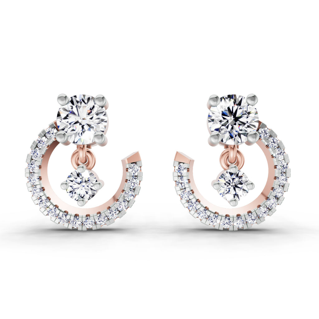 0.78 Carat Round Crescent Drop Earrings 14K Yellow - Rose Gold