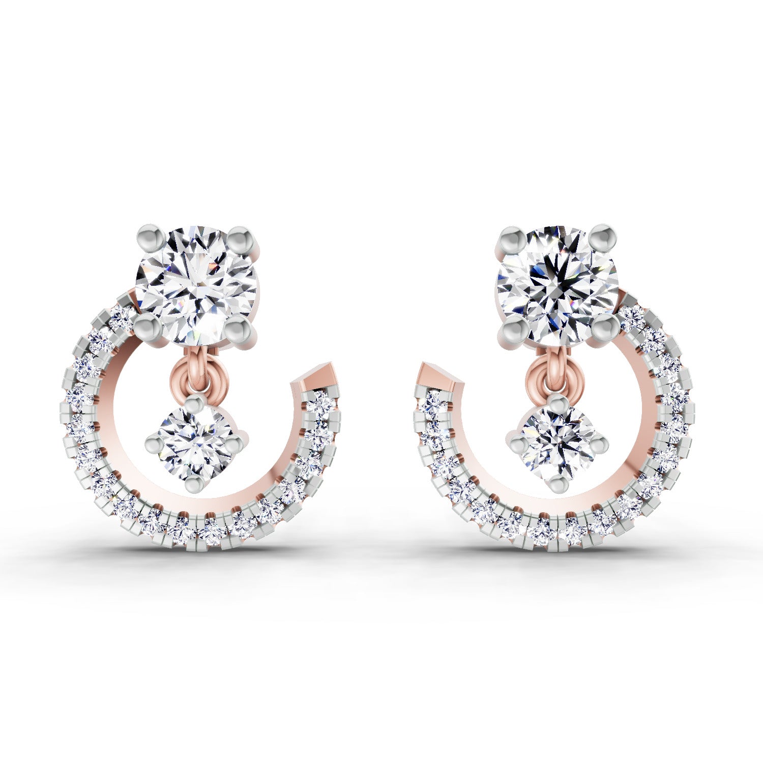 0.78 Carat Round Crescent Drop Earrings 14K Yellow - Rose Gold