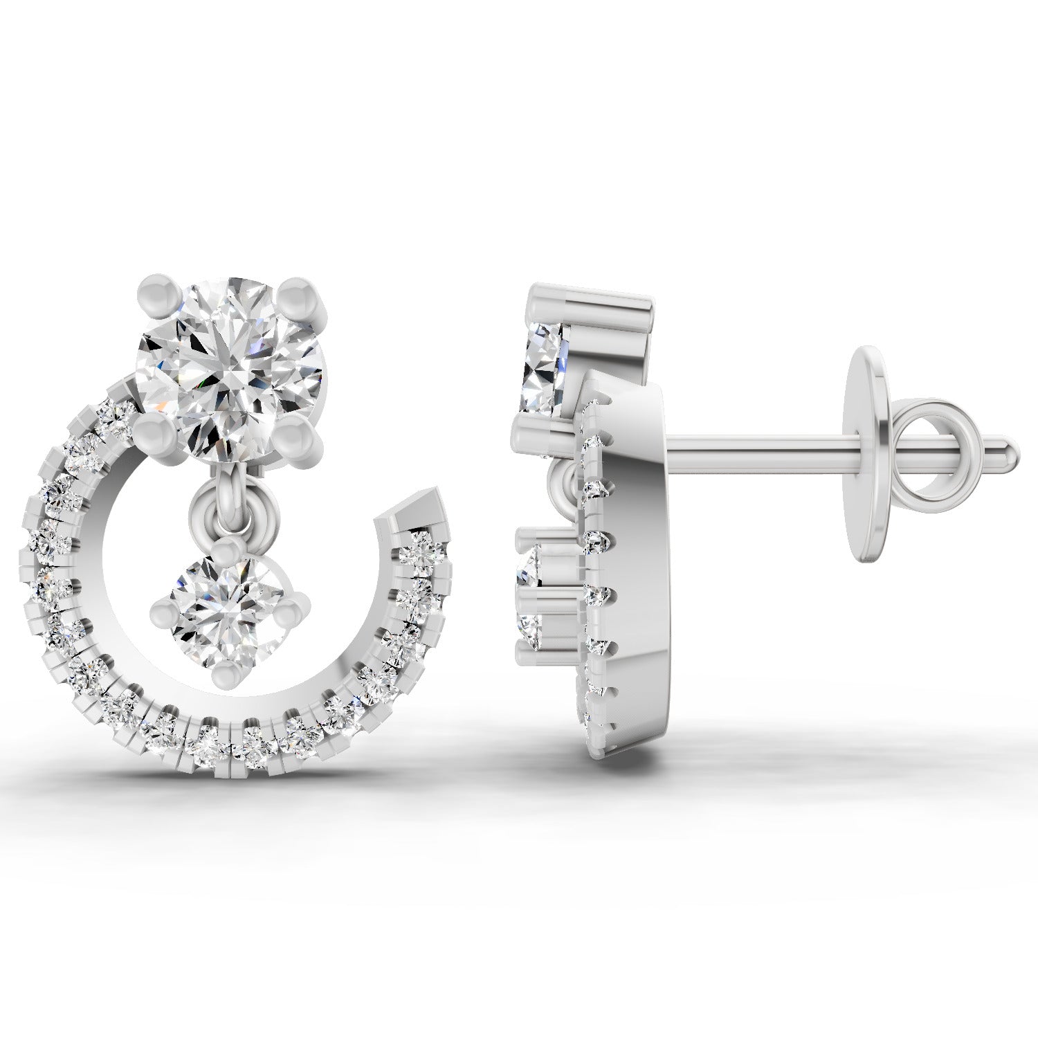 0.78 Carat Round Crescent Drop Earrings 14K Yellow - White Gold