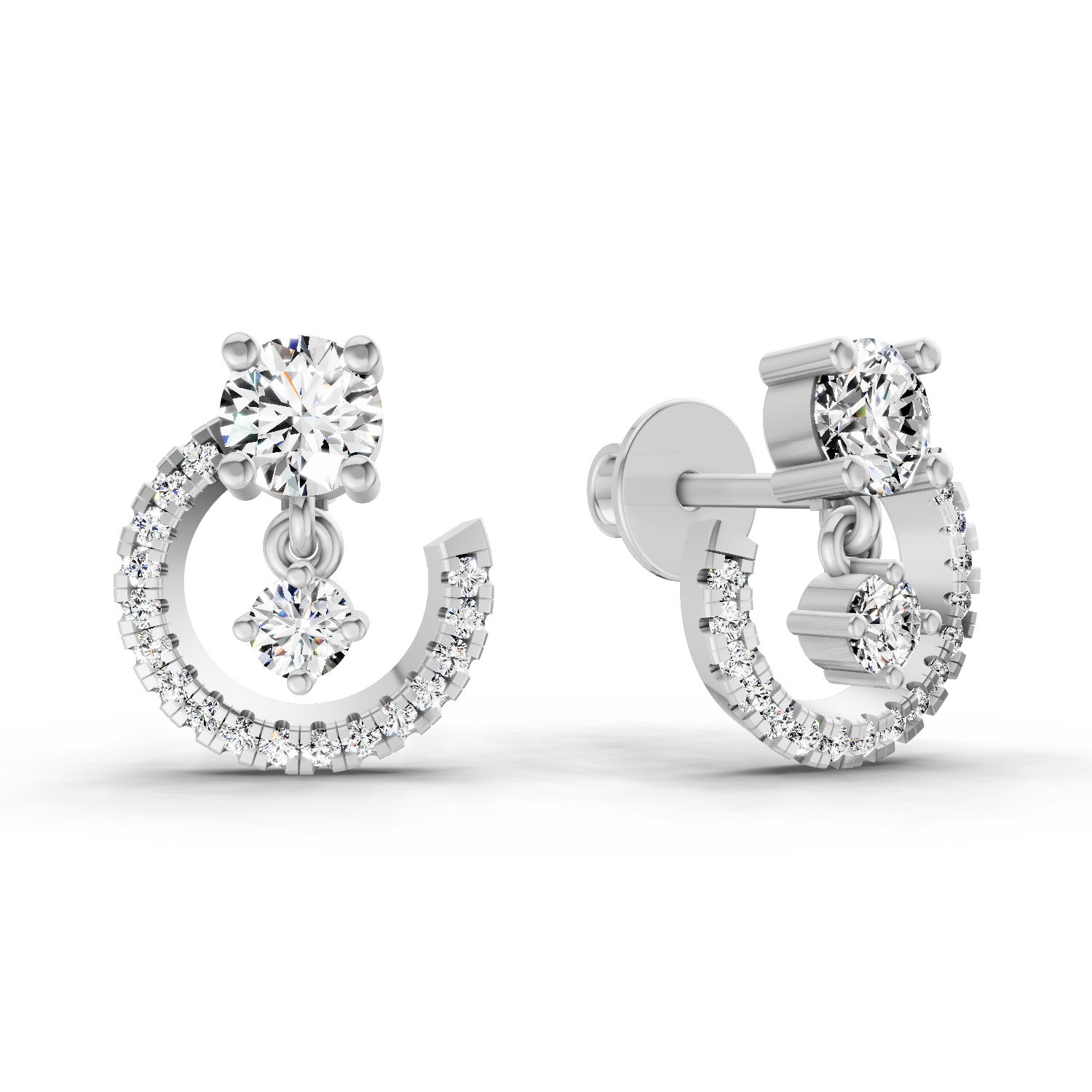 0.78 Carat Round Crescent Drop Earrings 14K Yellow - White Gold
