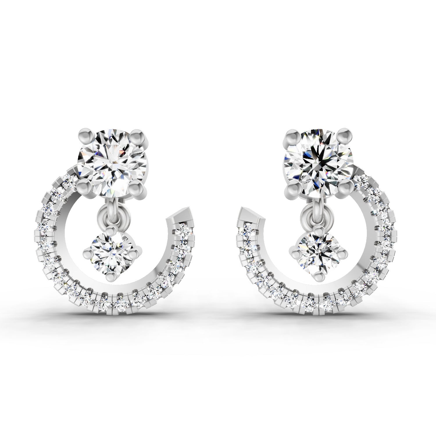 0.78 Carat Round Crescent Drop Earrings 14K Yellow - White Gold