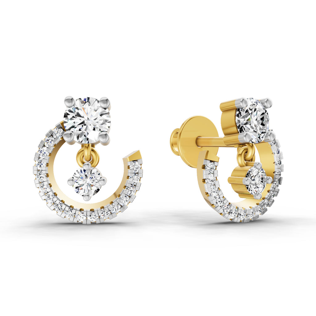 0.78 Carat Round Crescent Drop Earrings 14K Yellow