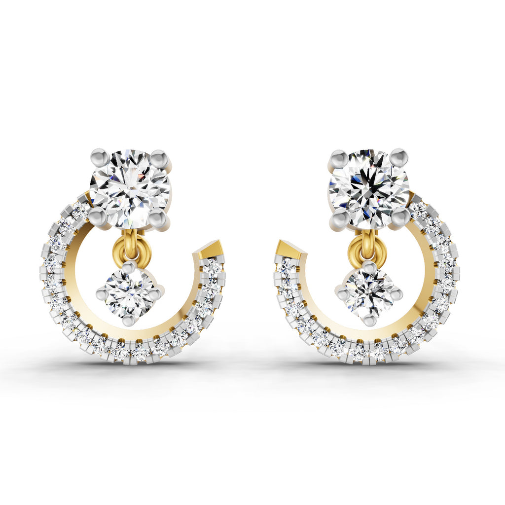0.78 Carat Round Crescent Drop Earrings 14K Yellow