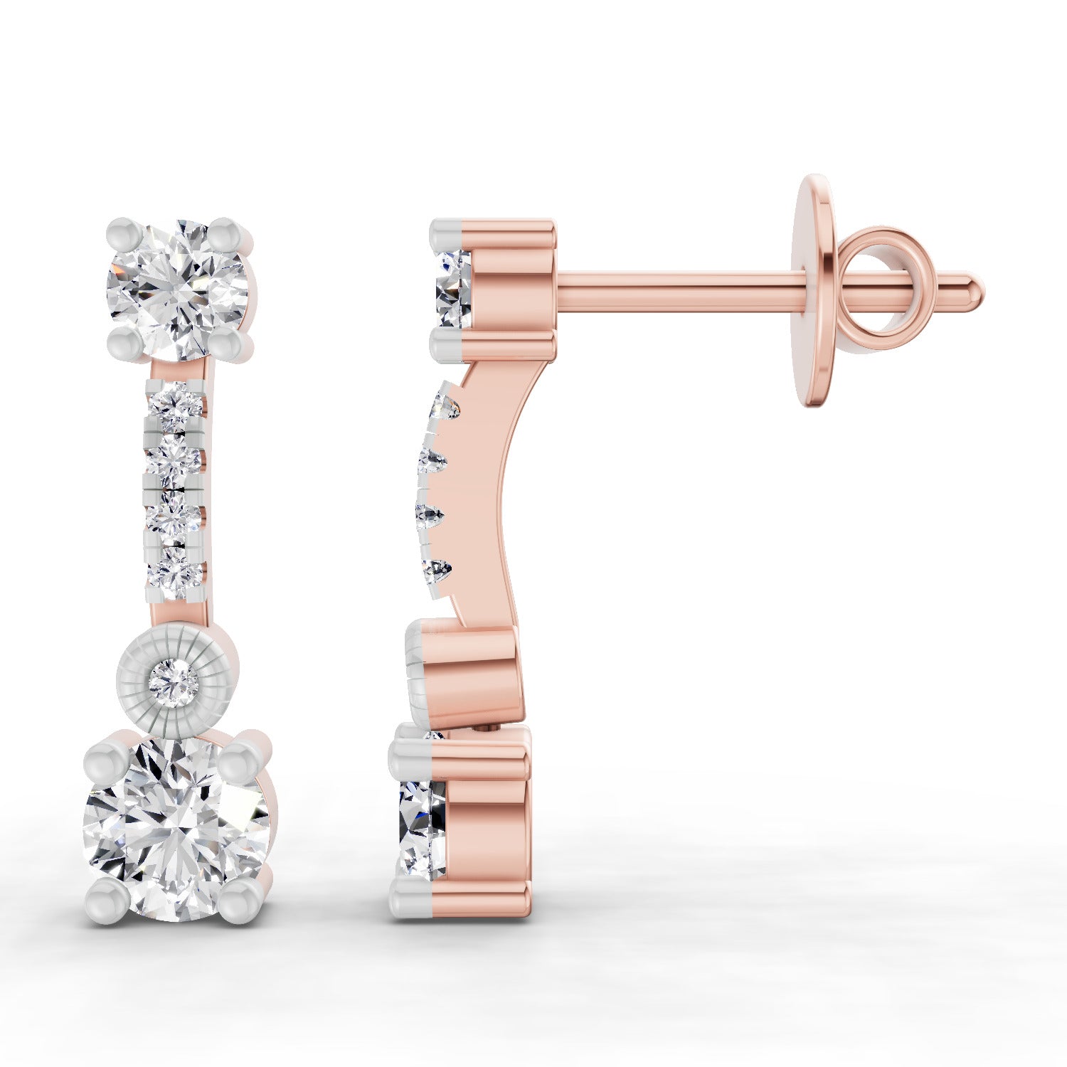 0.74 Carat Round Linear Drop Earrings 14K - Rose Gold