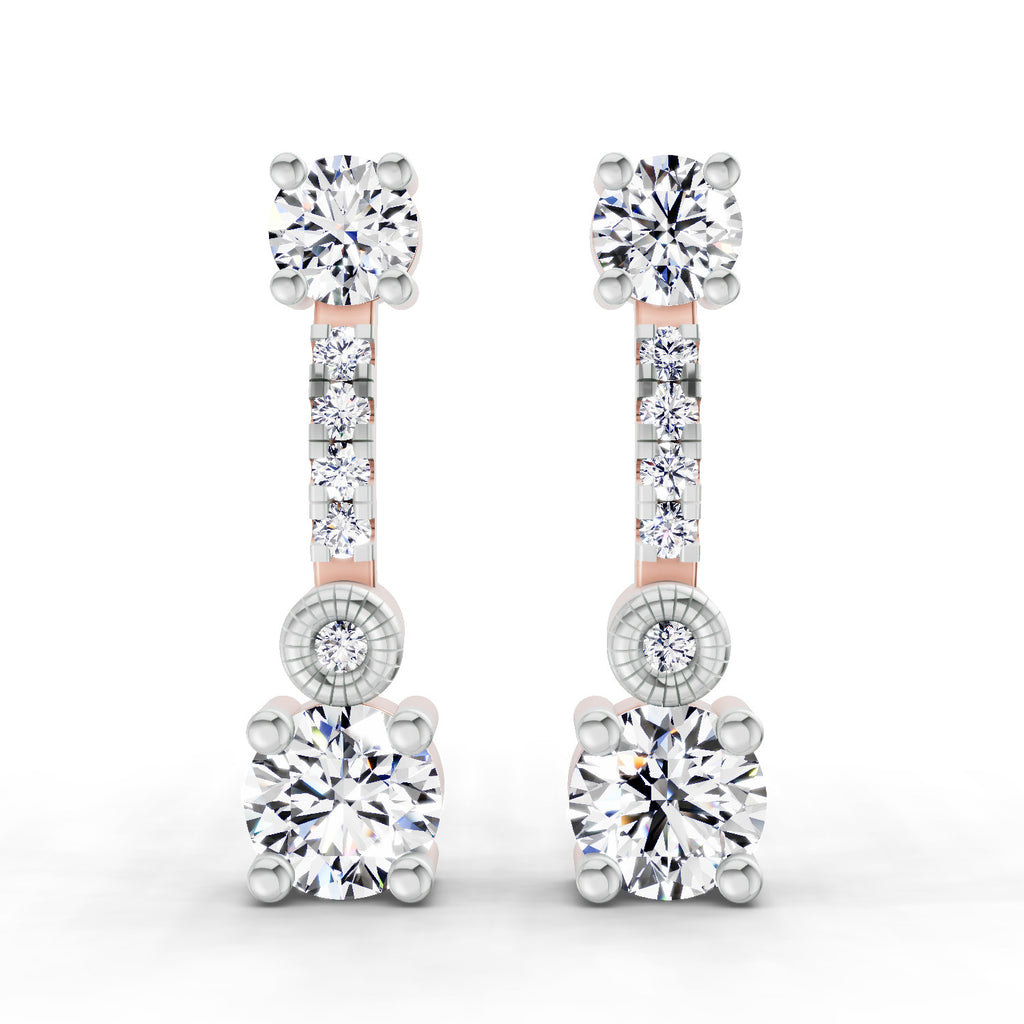 0.74 Carat Round Linear Drop Earrings 14K - Rose Gold