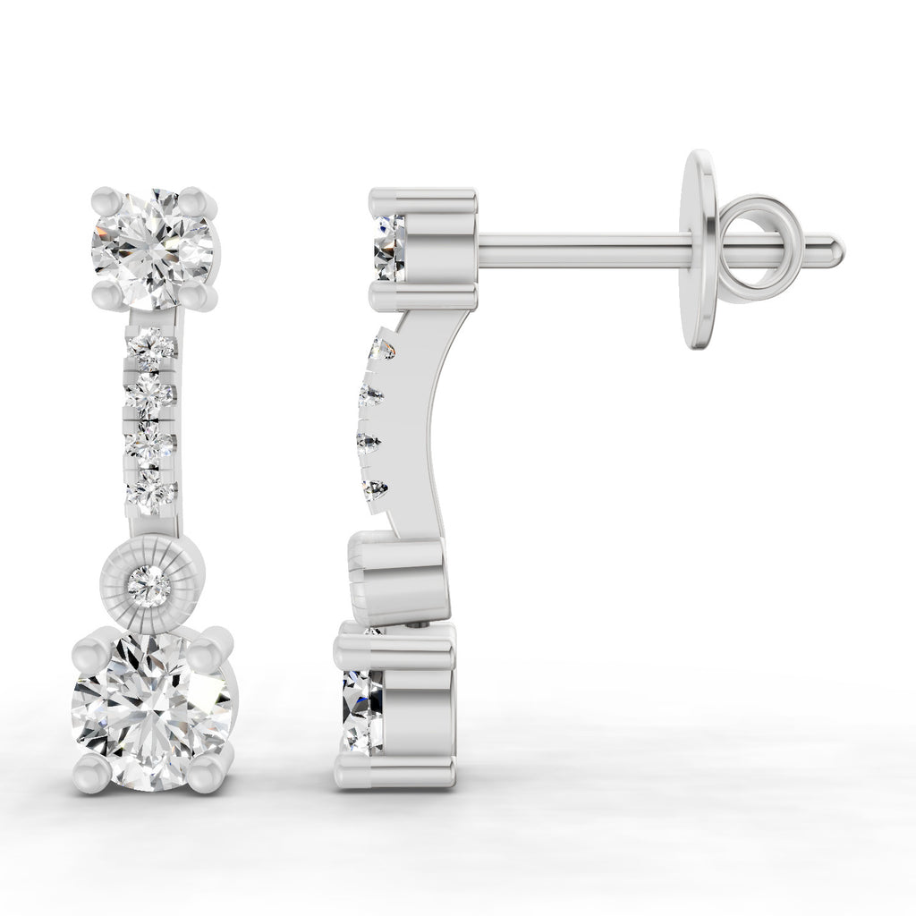 0.74 Carat Round Linear Drop Earrings 14K - White Gold