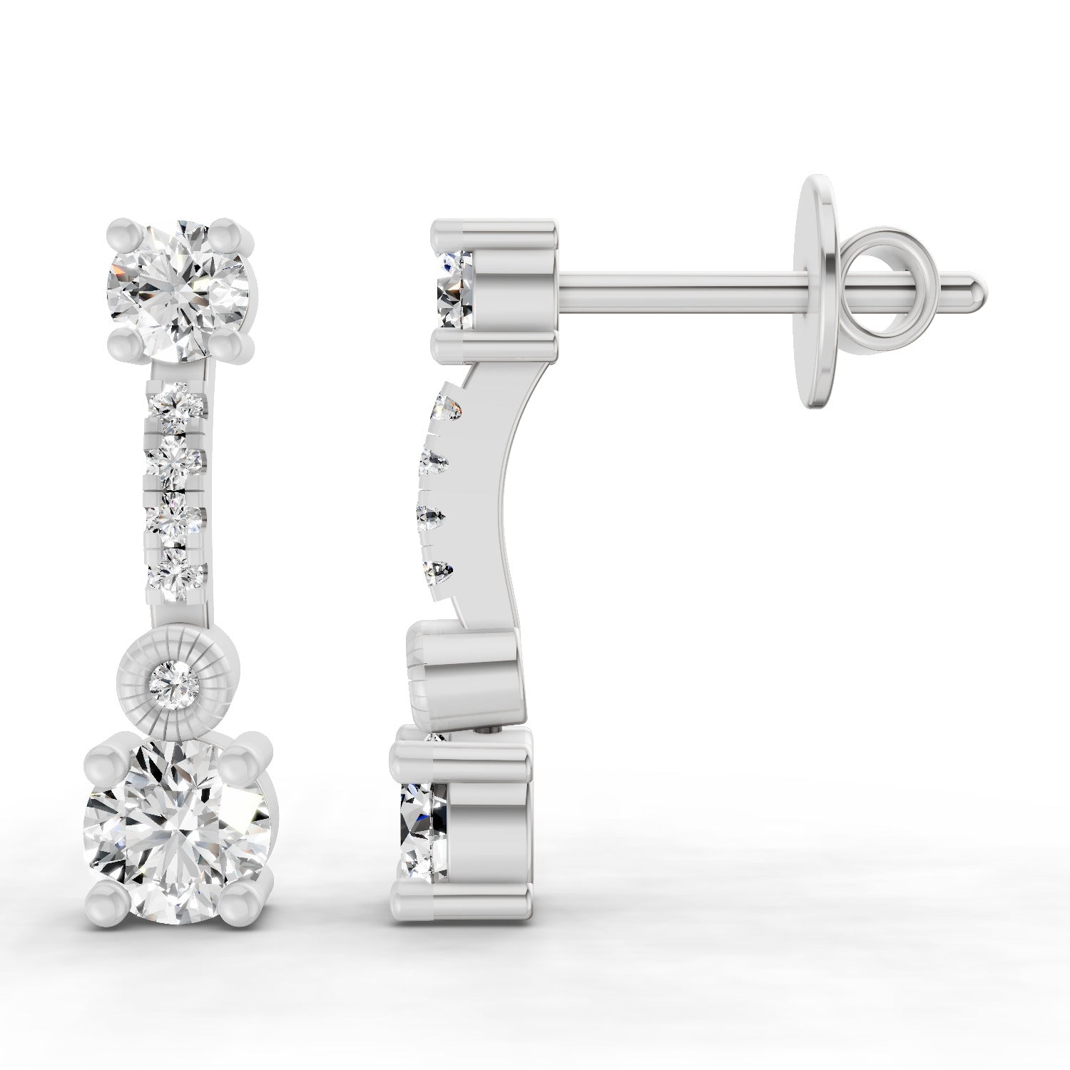 0.74 Carat Round Linear Drop Earrings 14K - White Gold