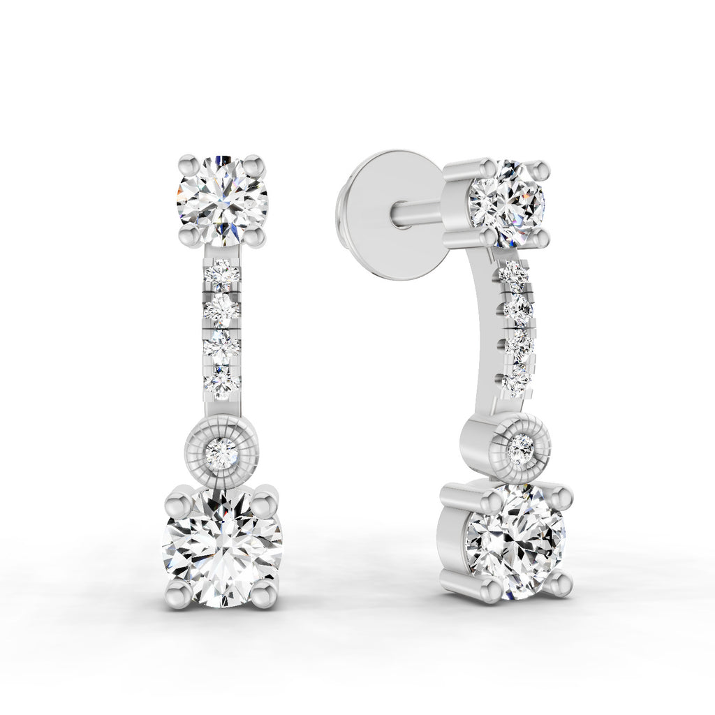 0.74 Carat Round Linear Drop Earrings 14K - White Gold