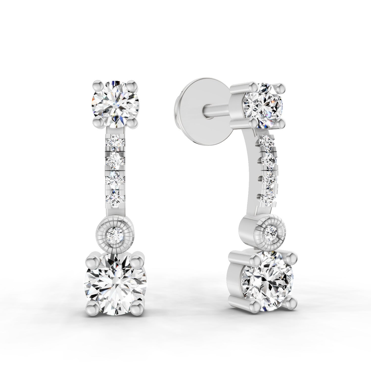 0.74 Carat Round Linear Drop Earrings 14K - White Gold