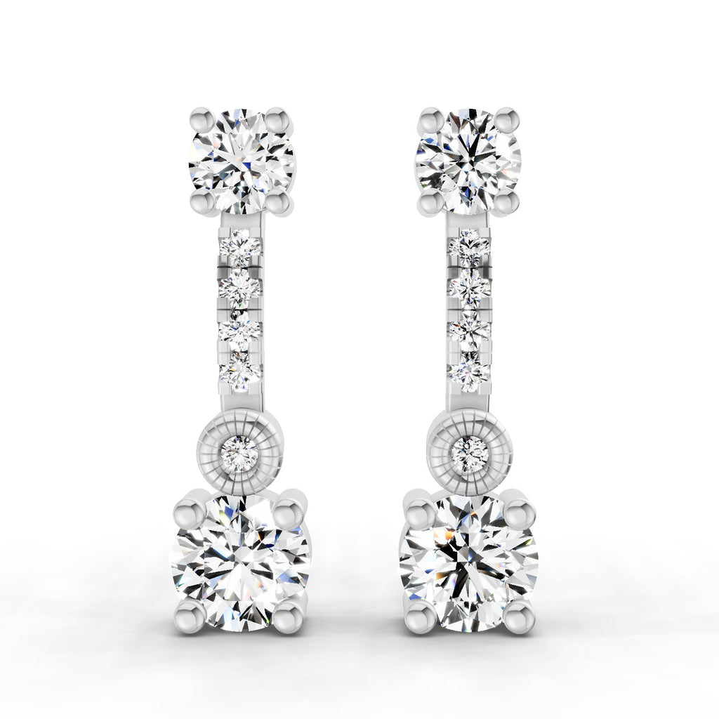 0.74 Carat Round Linear Drop Earrings 14K - White Gold