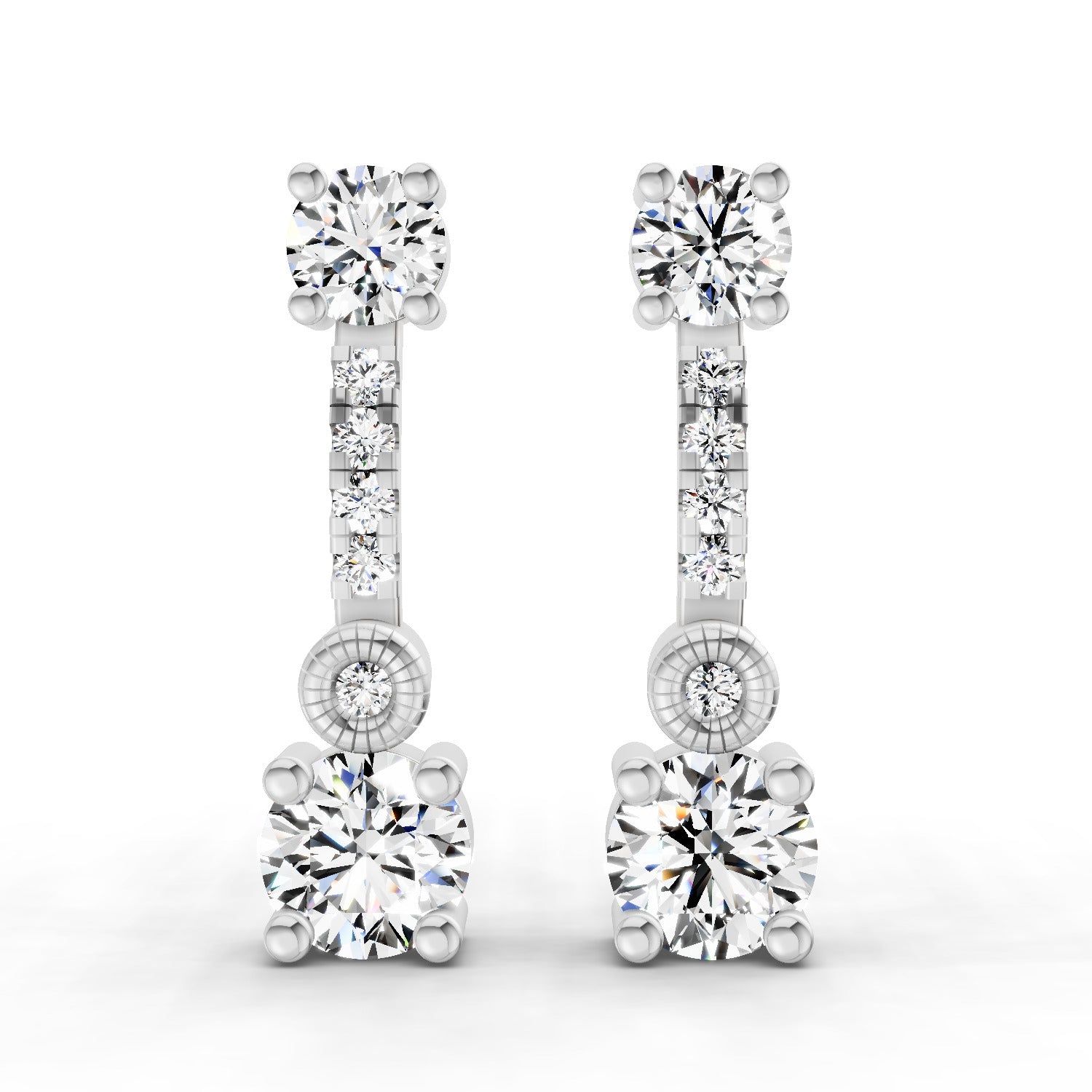 0.74 Carat Round Linear Drop Earrings 14K - White Gold