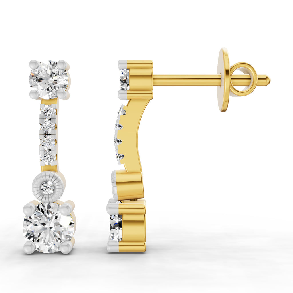 0.74 Carat Round Linear Drop Earrings 14K