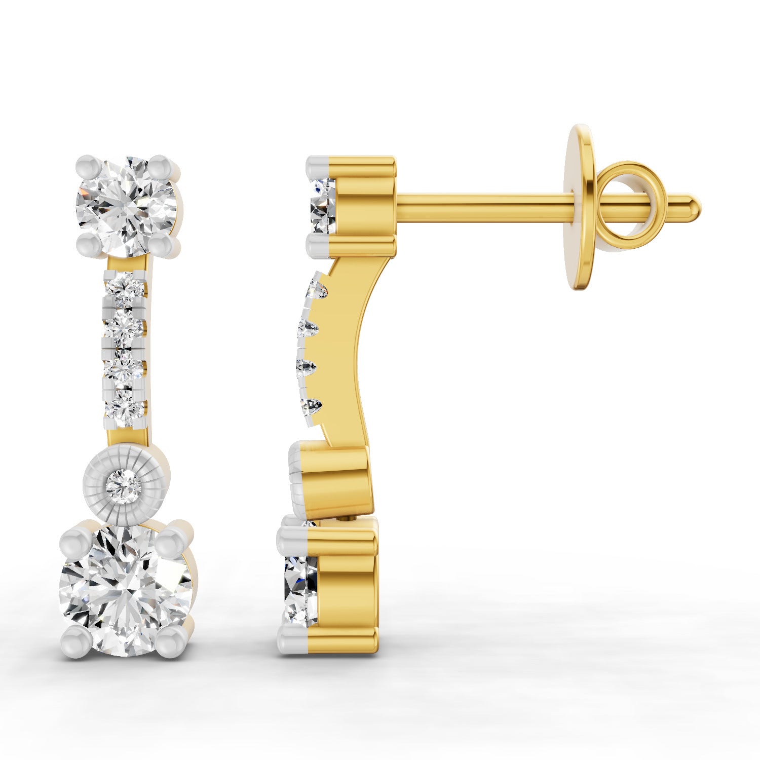 0.74 Carat Round Linear Drop Earrings 14K