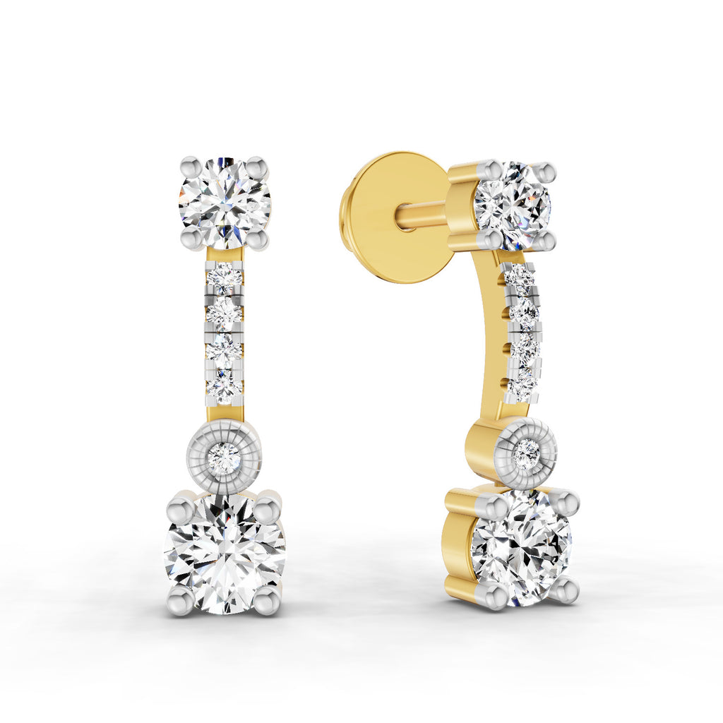 0.74 Carat Round Linear Drop Earrings 14K