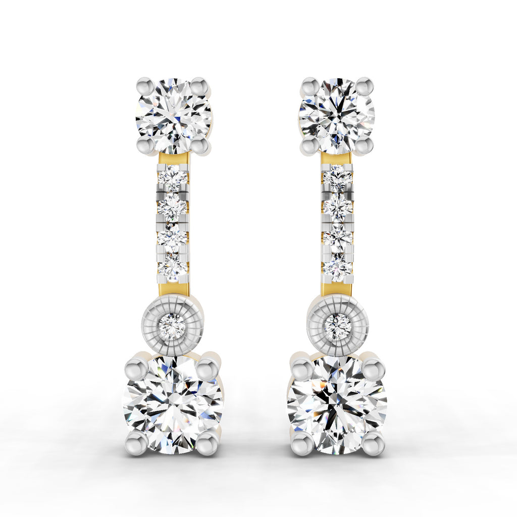 0.74 Carat Round Linear Drop Earrings 14K