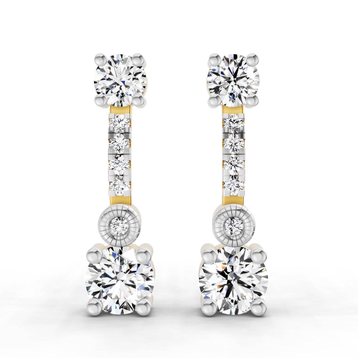 0.74 Carat Round Linear Drop Earrings 14K