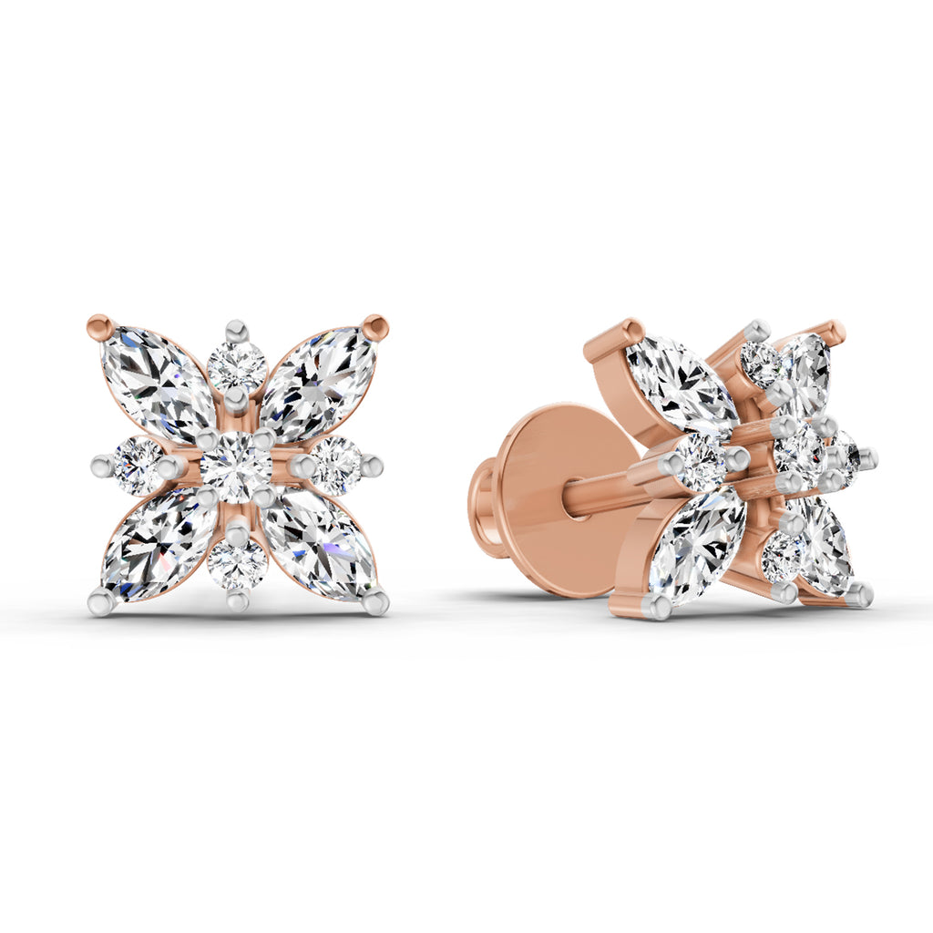 0.66 Carat Marquise Shape Cluster Diamond Earrings 14K - Rose Gold
