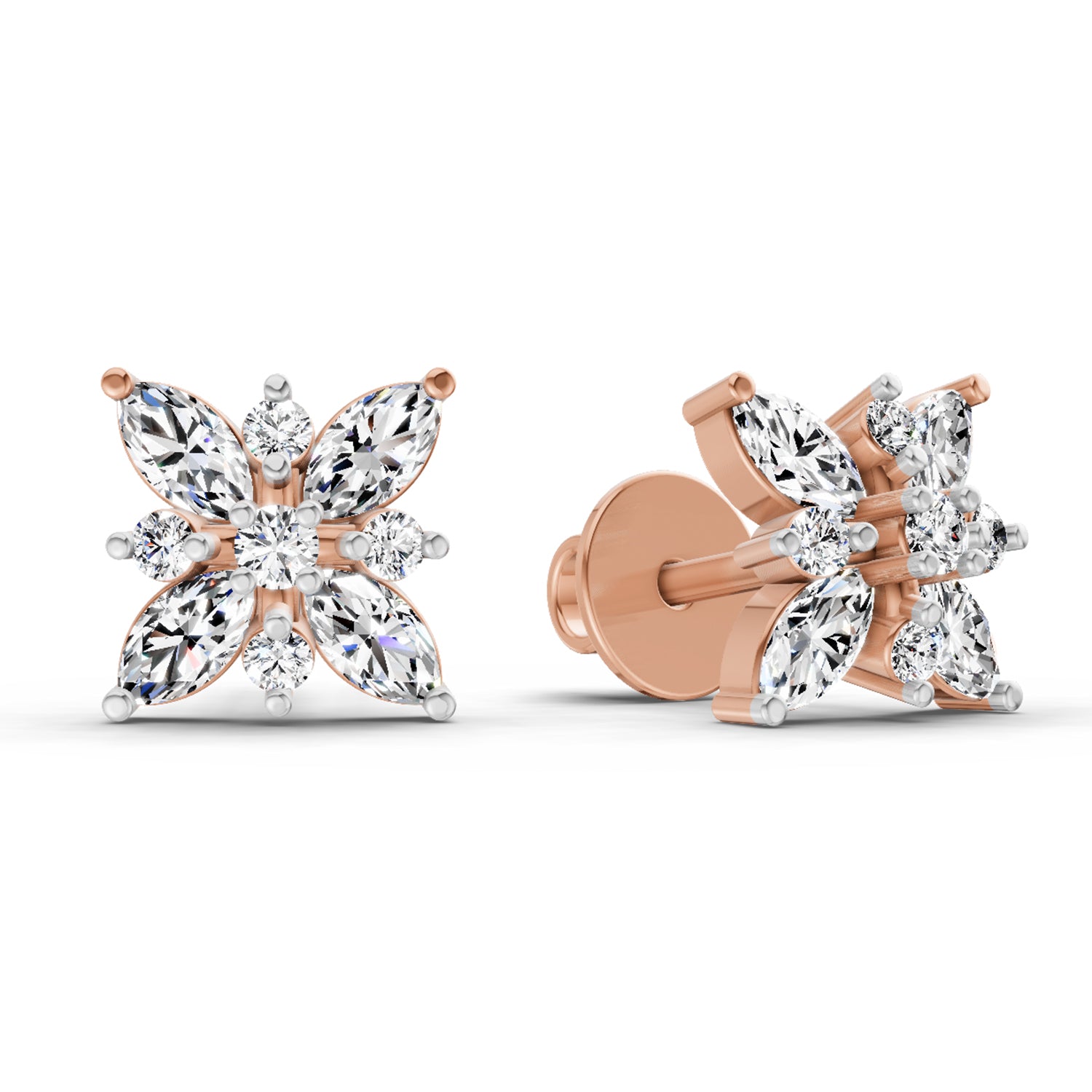 0.66 Carat Marquise Shape Cluster Diamond Earrings 14K - Rose Gold