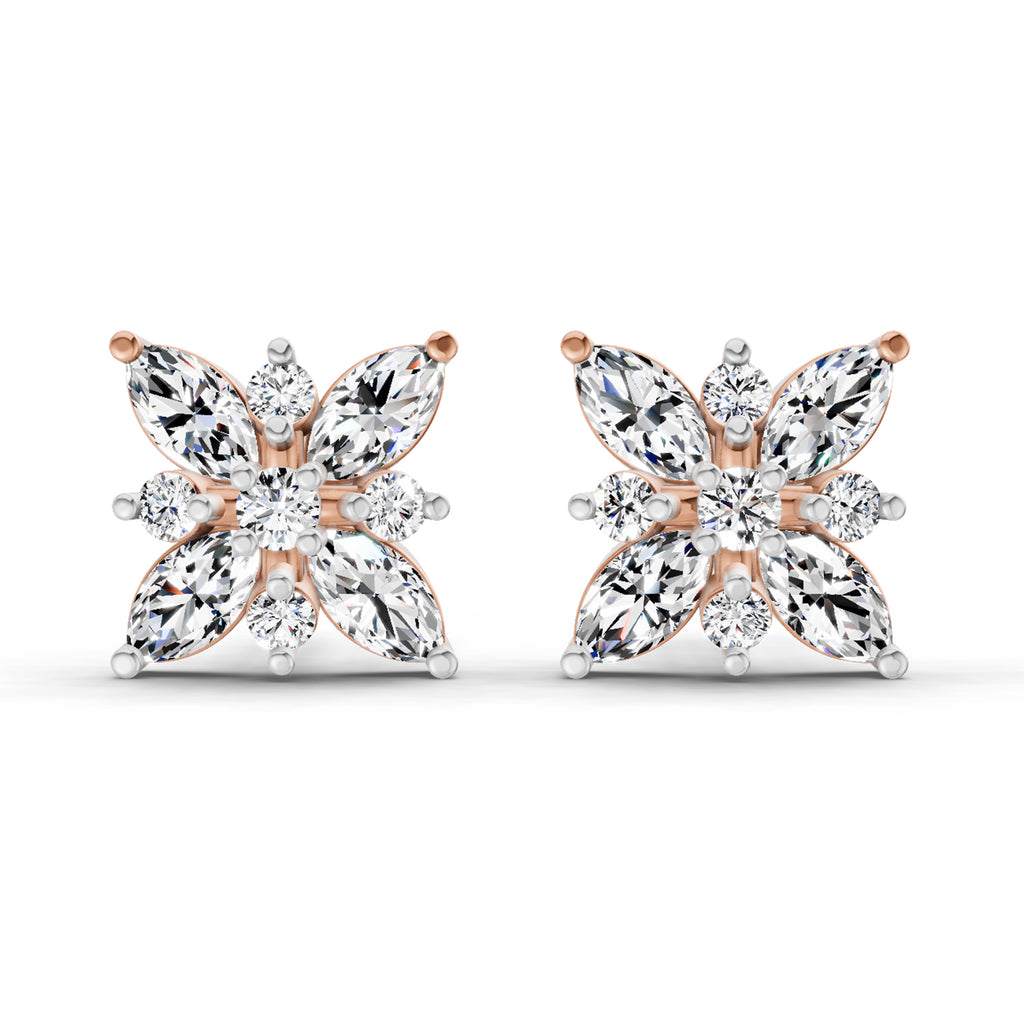 0.66 Carat Marquise Shape Cluster Diamond Earrings 14K - Rose Gold
