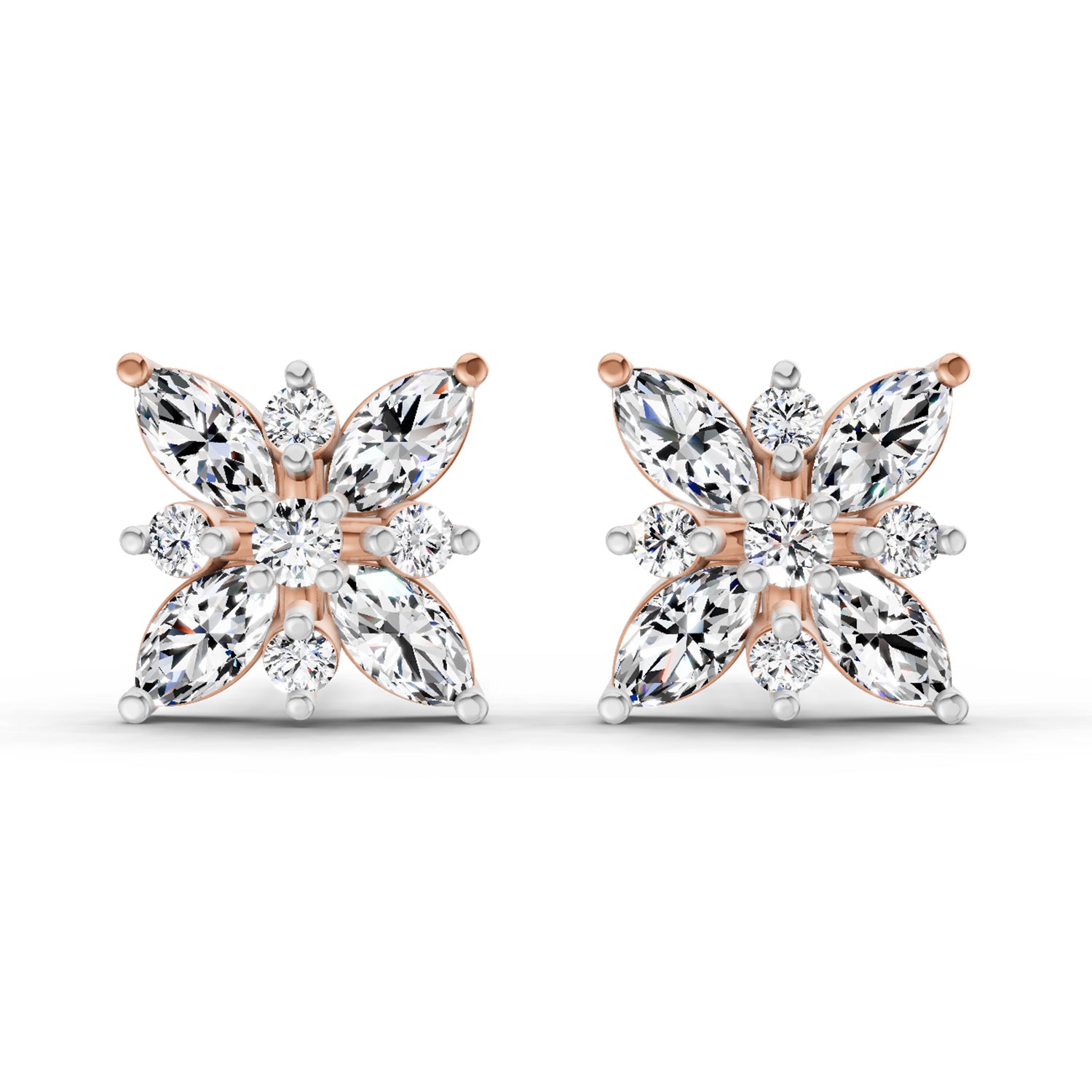 0.66 Carat Marquise Shape Cluster Diamond Earrings 14K - Rose Gold