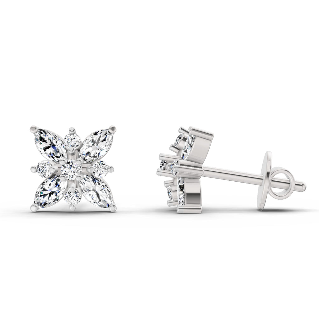 0.66 Carat Marquise Shape Cluster Diamond Earrings 14K - White Gold
