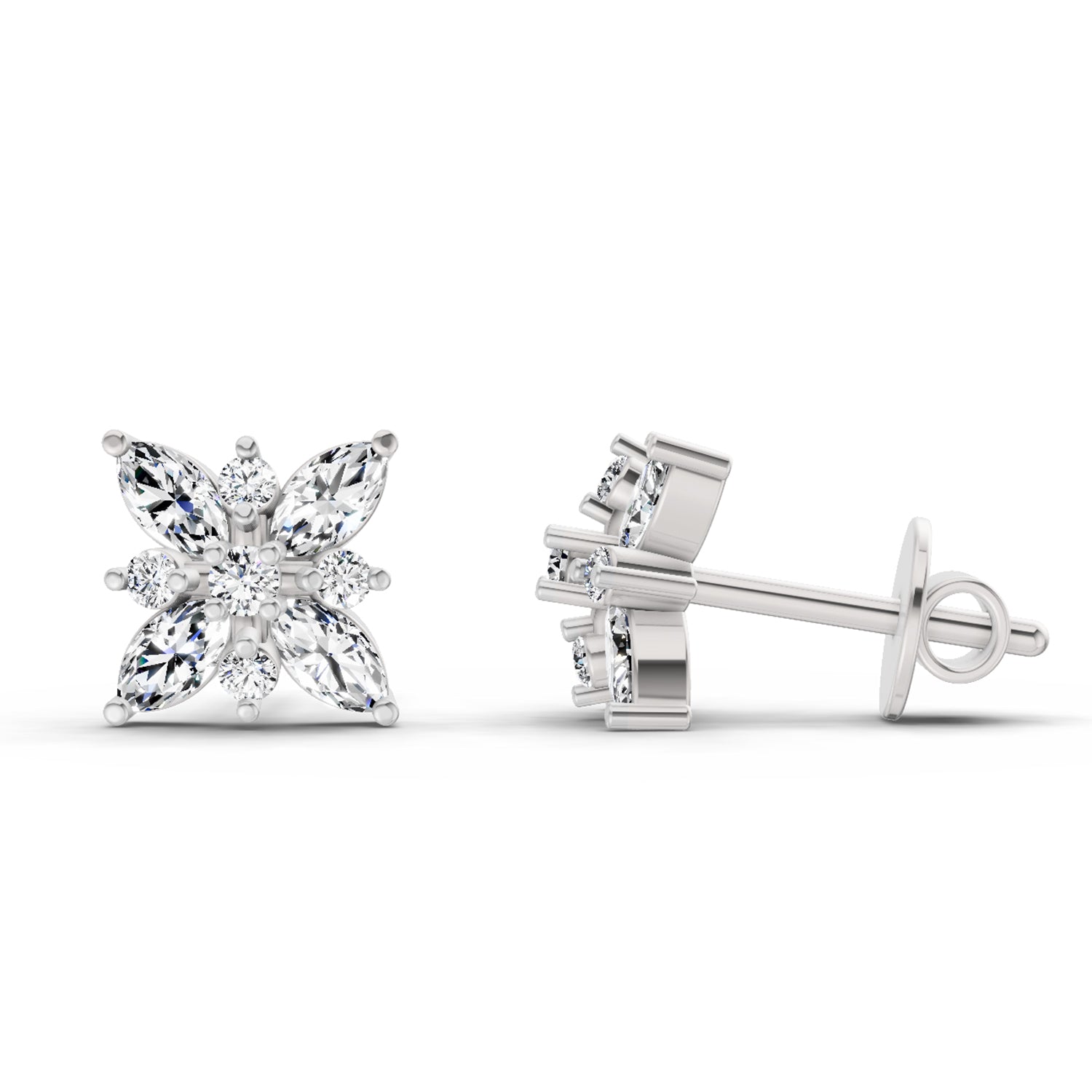 0.66 Carat Marquise Shape Cluster Diamond Earrings 14K - White Gold