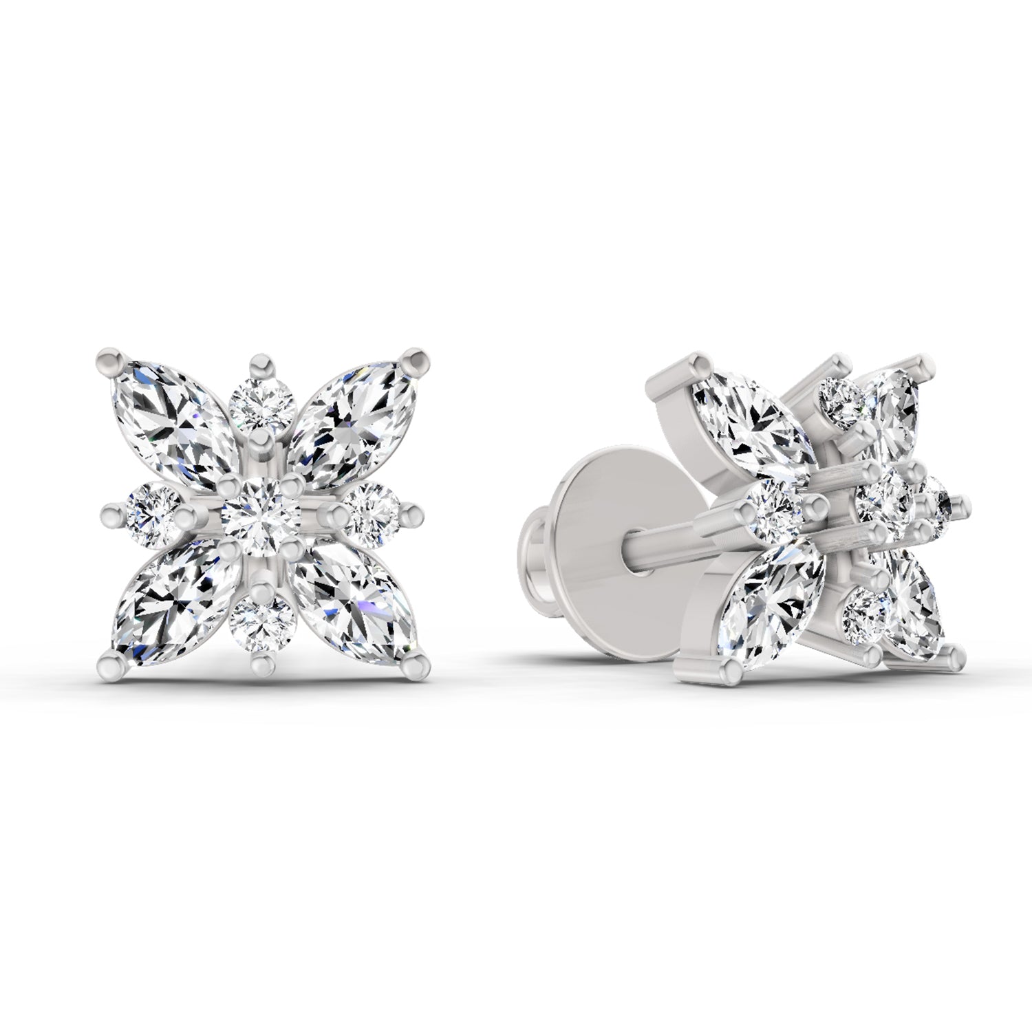 0.66 Carat Marquise Shape Cluster Diamond Earrings 14K - White Gold