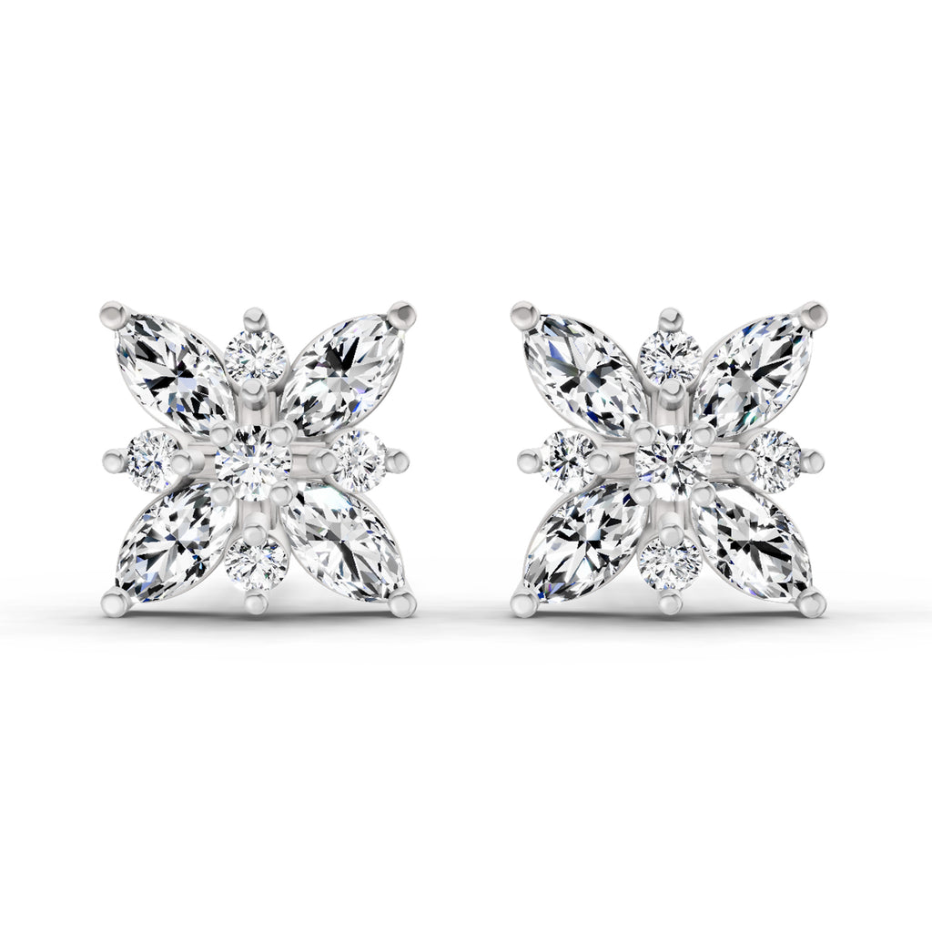 0.66 Carat Marquise Shape Cluster Diamond Earrings 14K - White Gold