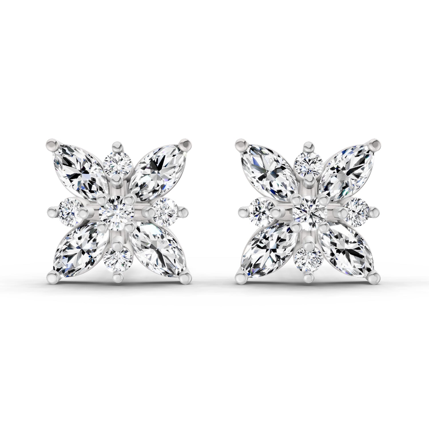 0.66 Carat Marquise Shape Cluster Diamond Earrings 14K - White Gold