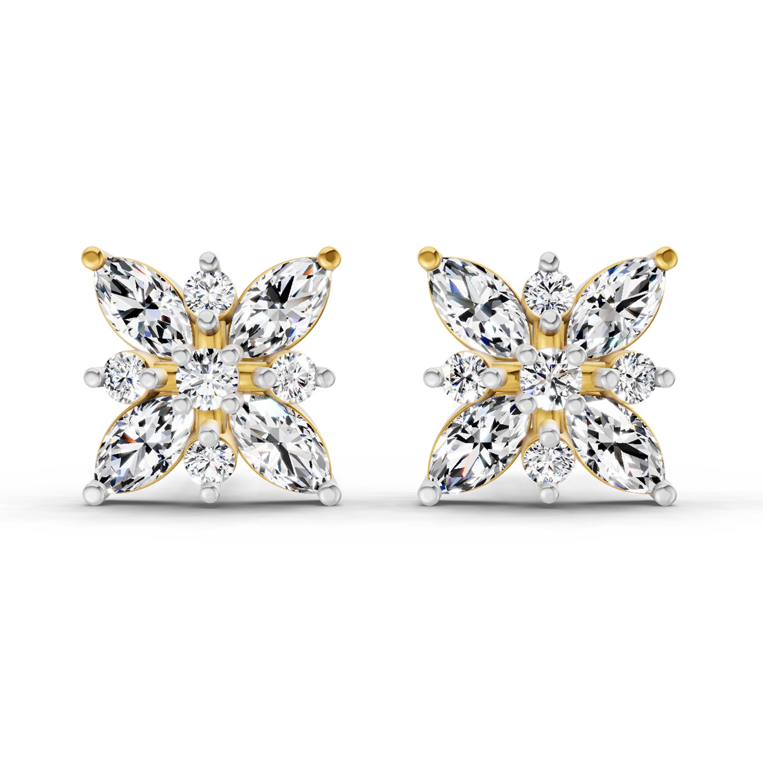 0.66 Carat Marquise Shape Cluster Diamond Earrings 14K
