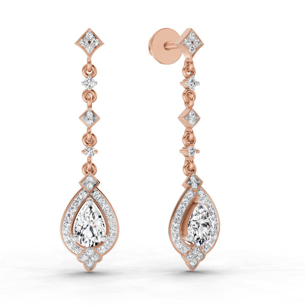 1.39 Carat Pear Shape Dangle Diamond Earrings 14K - Rose Gold