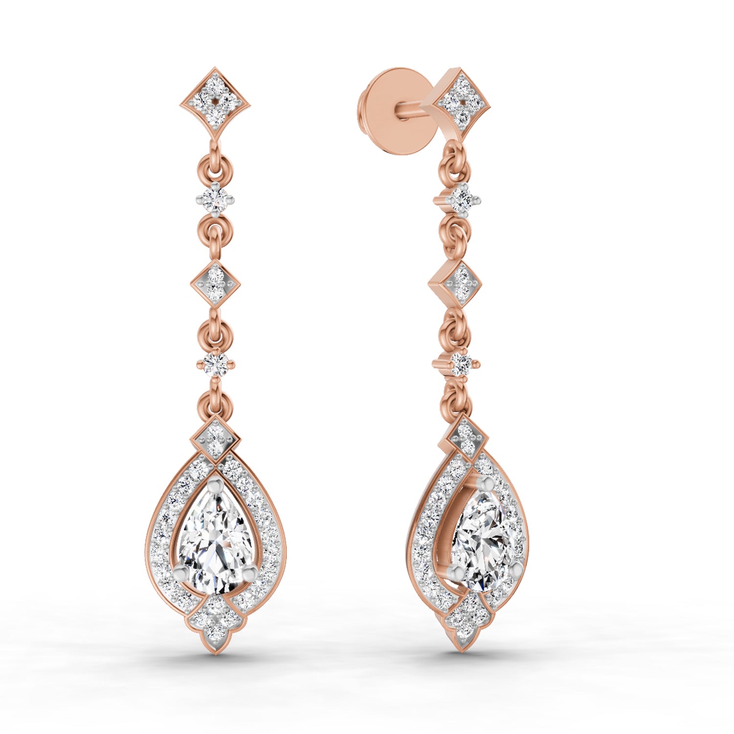 1.39 Carat Pear Shape Dangle Diamond Earrings 14K - Rose Gold