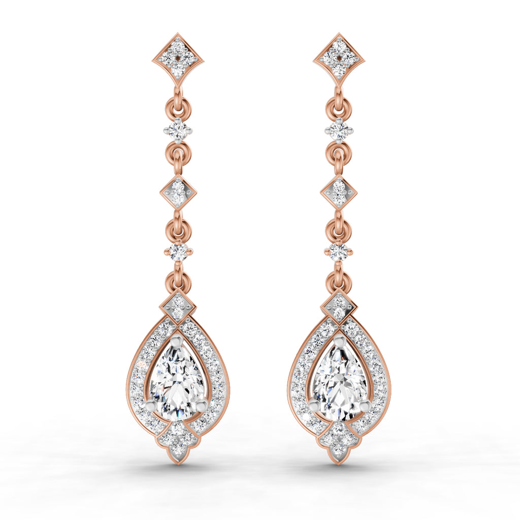 1.39 Carat Pear Shape Dangle Diamond Earrings 14K - Rose Gold