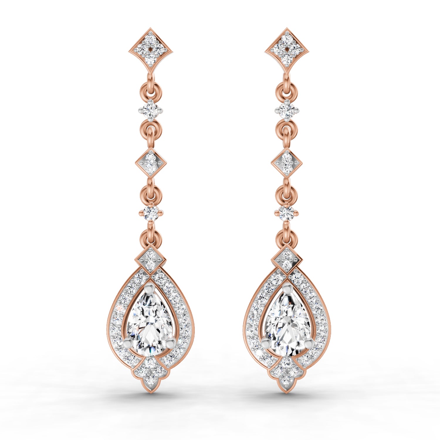 1.39 Carat Pear Shape Dangle Diamond Earrings 14K - Rose Gold