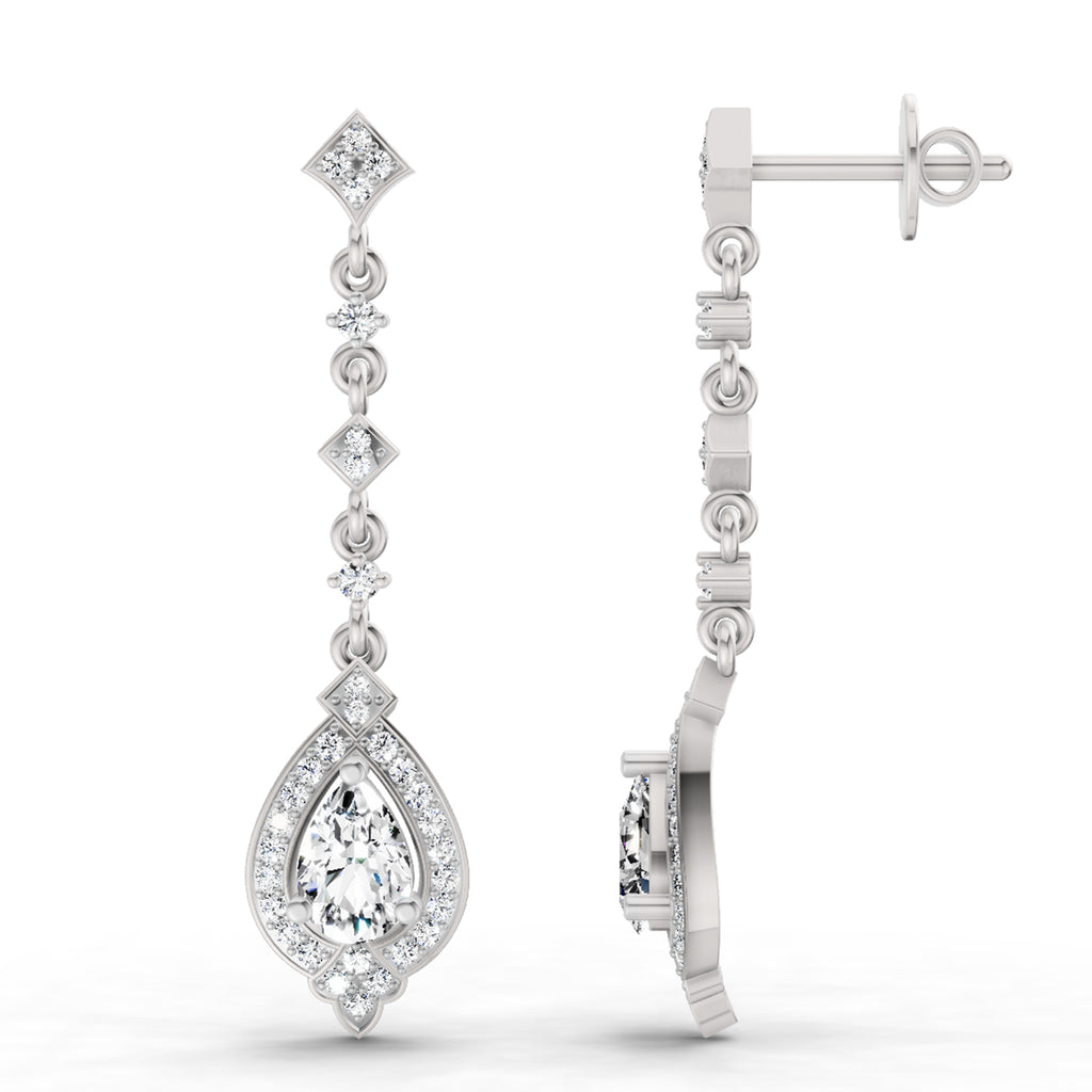 1.39 Carat Pear Shape Dangle Diamond Earrings 14K - White Gold