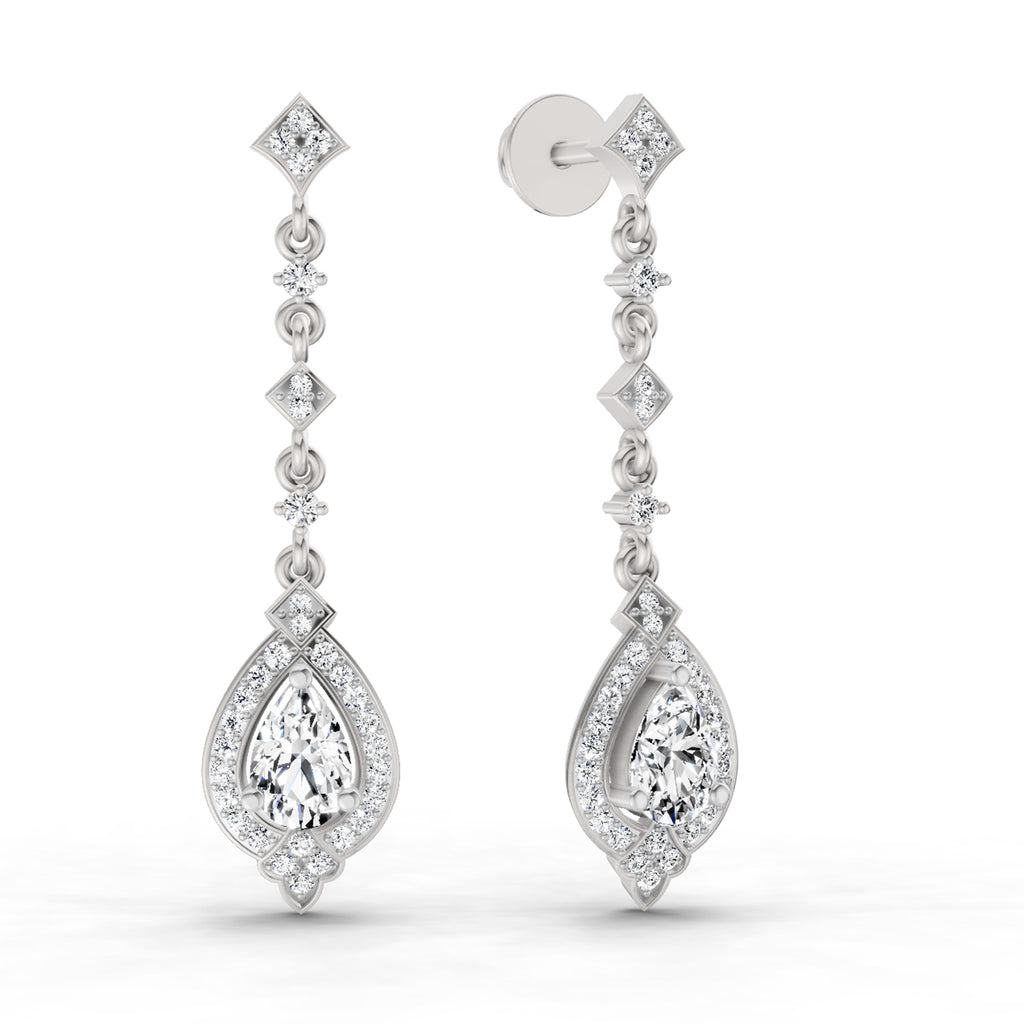 1.39 Carat Pear Shape Dangle Diamond Earrings 14K - White Gold