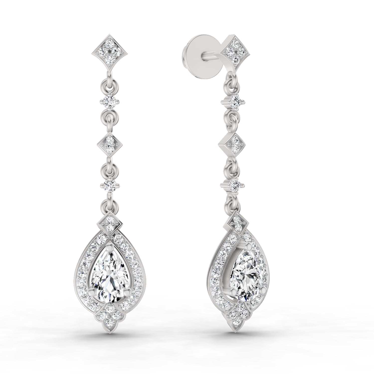 1.39 Carat Pear Shape Dangle Diamond Earrings 14K - White Gold