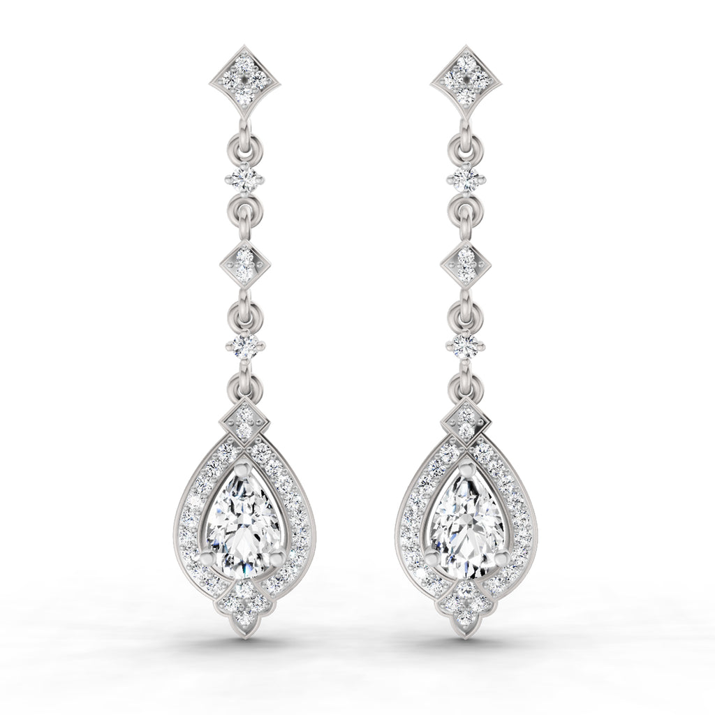 1.39 Carat Pear Shape Dangle Diamond Earrings 14K - White Gold