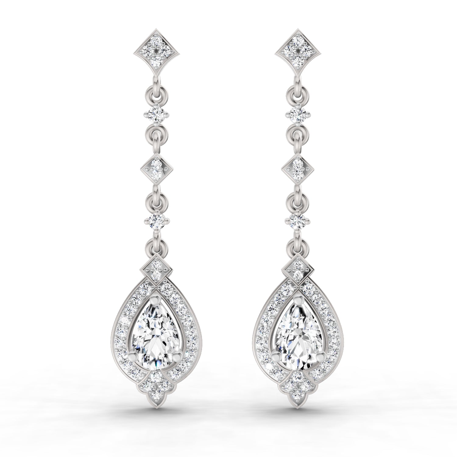 1.39 Carat Pear Shape Dangle Diamond Earrings 14K - White Gold