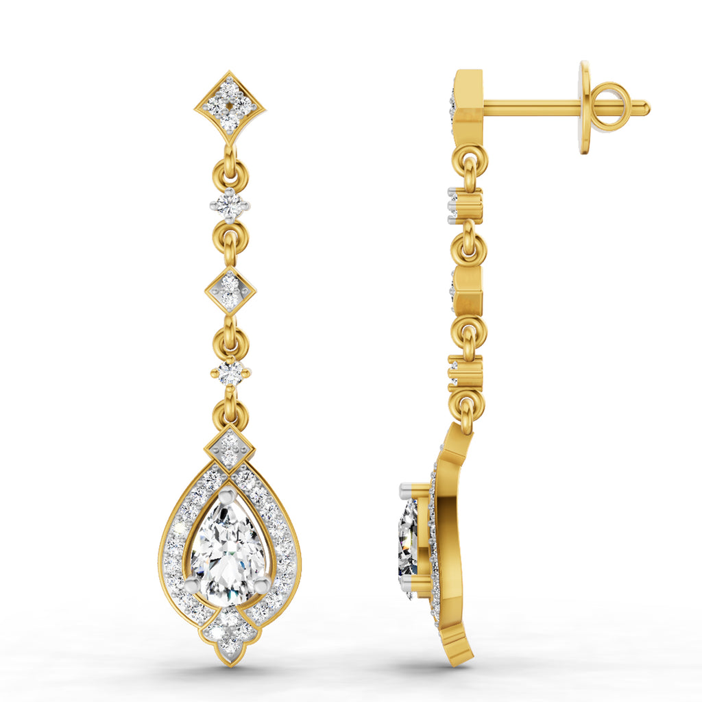 1.39 Carat Pear Shape Dangle Diamond Earrings 14K