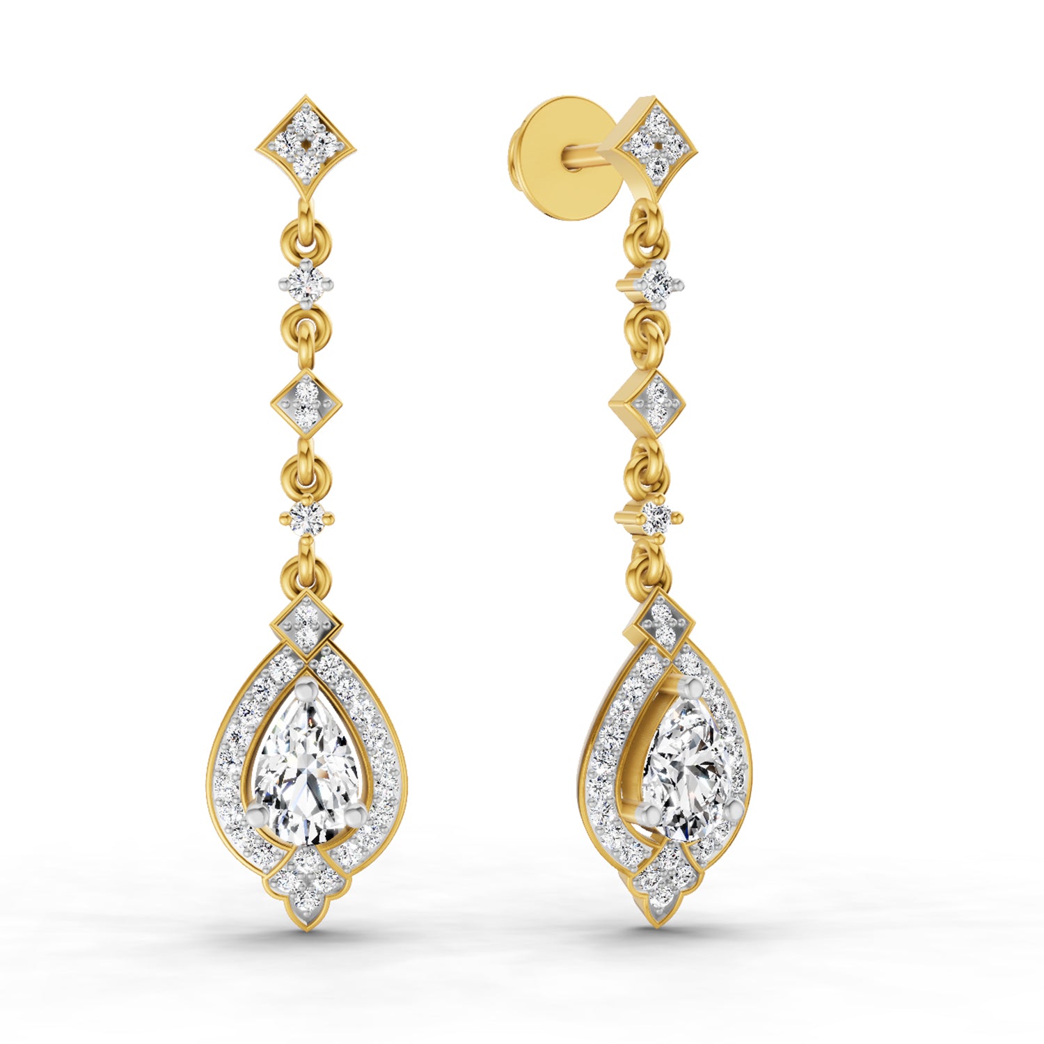 1.39 Carat Pear Shape Dangle Diamond Earrings 14K
