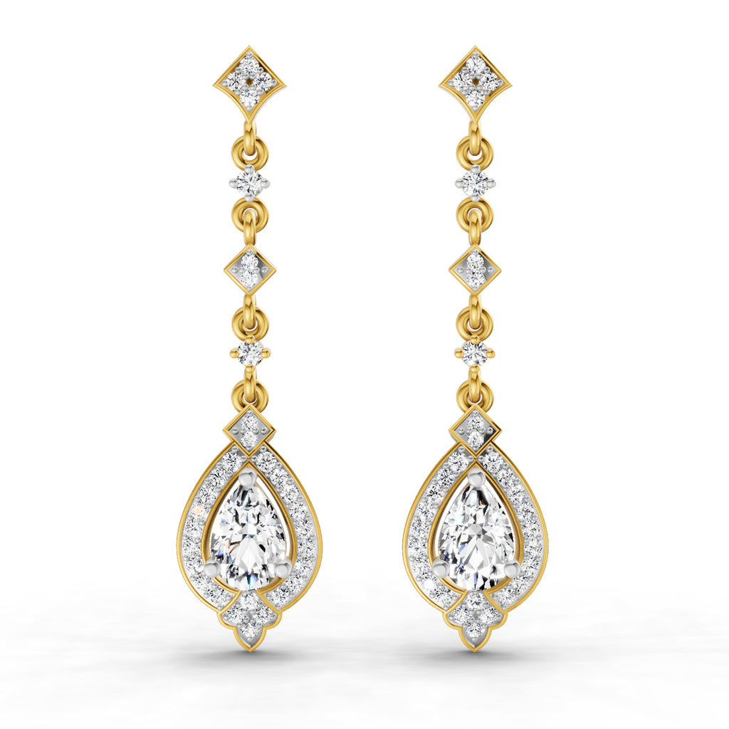 1.39 Carat Pear Shape Dangle Diamond Earrings 14K